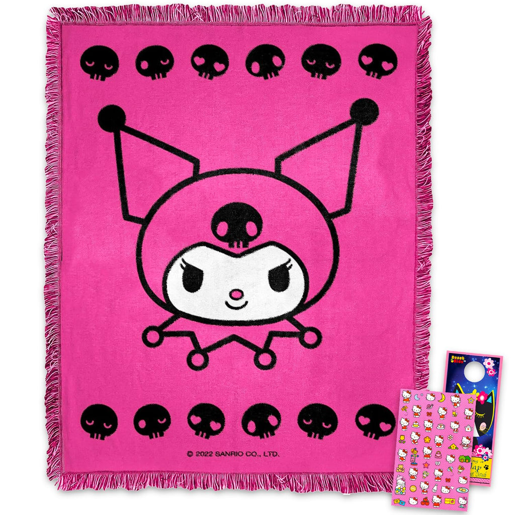 SANRIO Kuromi Blanket Set - Bundle Tapestry Blanket Plus Stickers, More for Kids, Adults, Teens | Cozy Kuromi Throw Blanket 46" x 60"