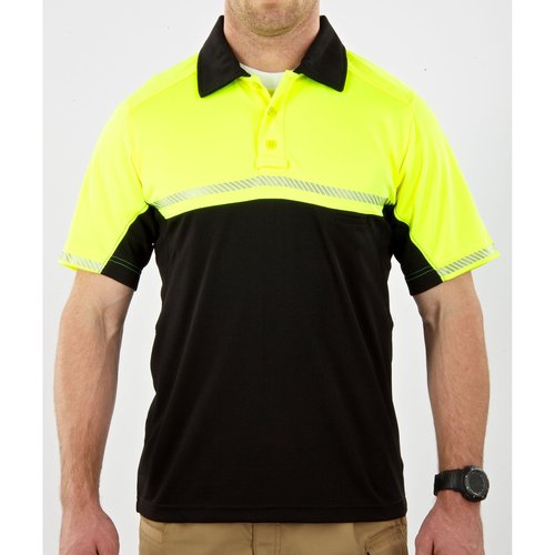 5.11 Tactical Men’s Bike Security Patrol Short Sleeve Polo Shirts with Reflective Striping, High Visibility, High Vis Yellow, XX-Large, Style 71322