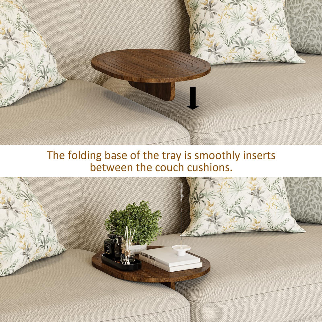 Asgolion Couch Tray Insert for Middle, 15.75"x12.6" Wood Sofa Tray, Folding Couch Armrest Table Fit Armless Couch/Sectional, for Drink Snacks Phone Remote Holder, Walnut