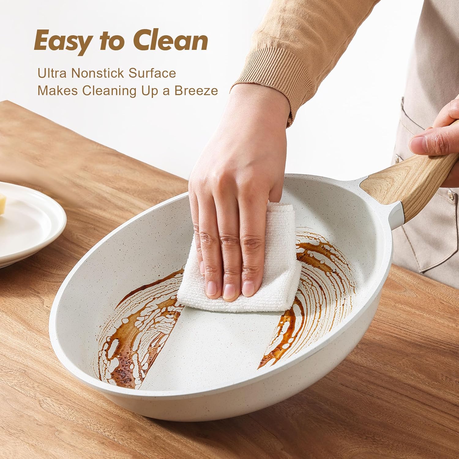 SENSARTE Nonstick Frying Pan Set - White Ceramic Coating Chef's Cookware | PTFE & PFAS Free (9.5, 11, 12.5 Inch)