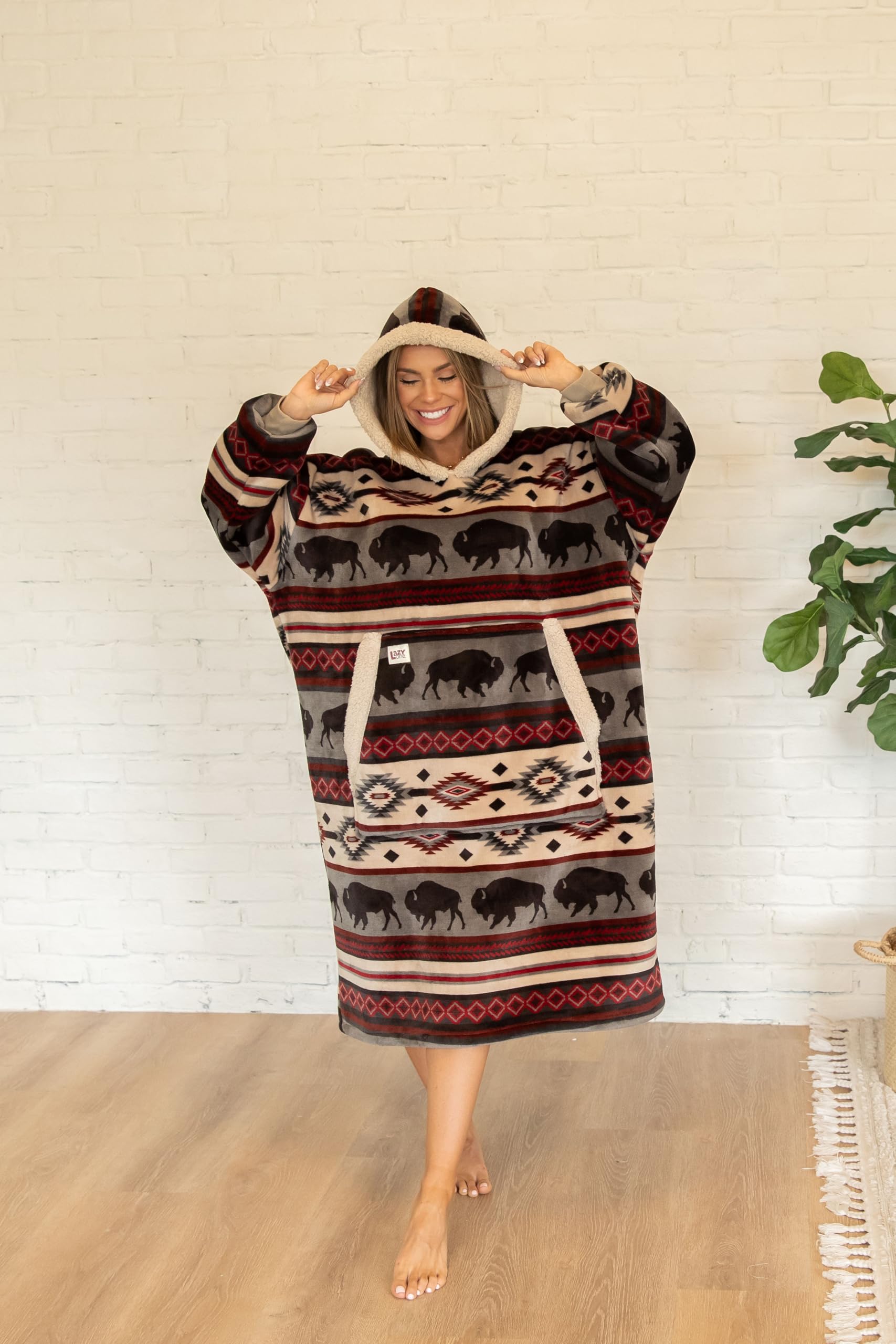 LazyOne Oversized Blanket Hoodie, Comfortable Sleepwear, Oversized Hoodies for Women and Men, One Size Fits All Wearable Blankets (Buffalo)