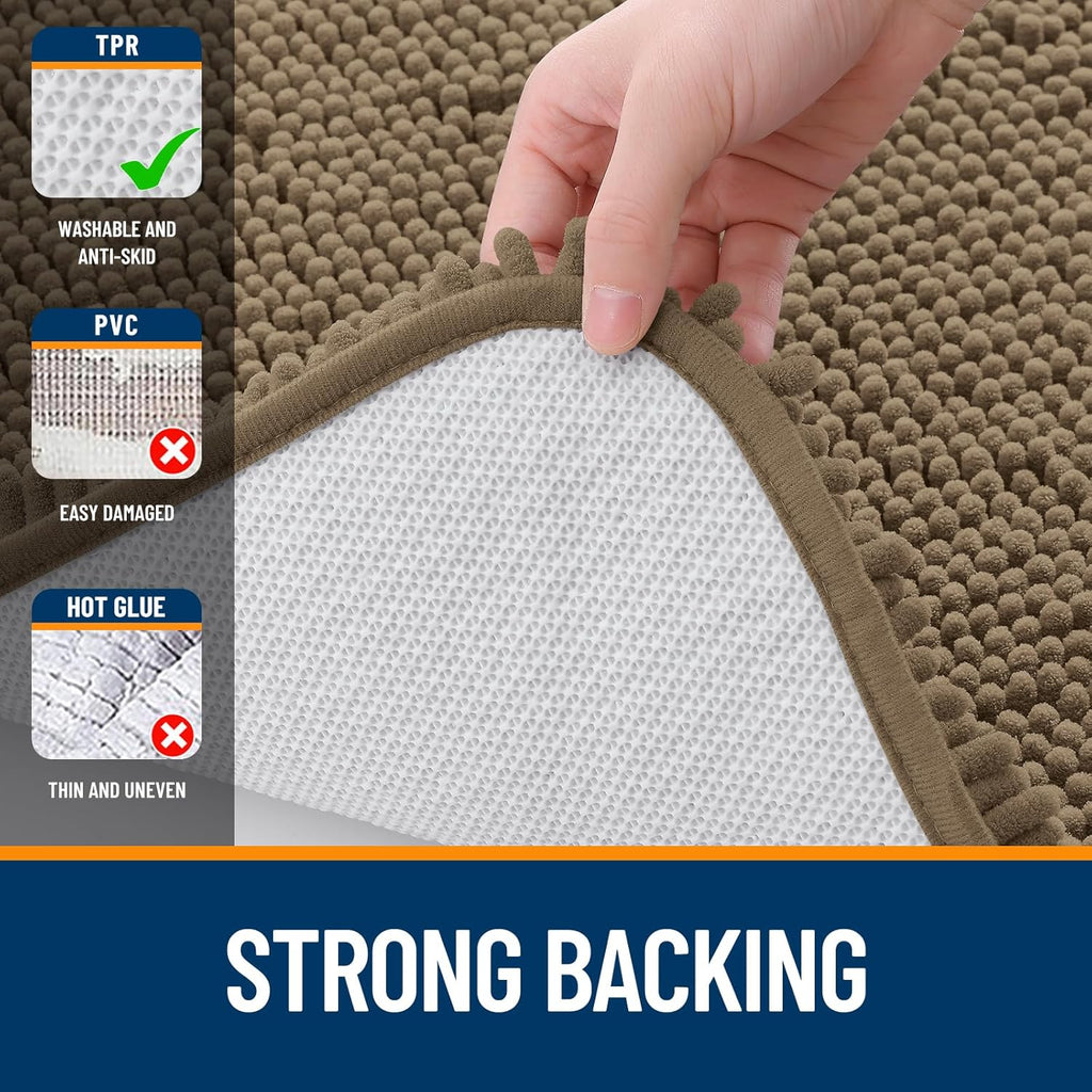 OLANLY Bathroom Runner Rugs - Extra Soft Chenille Bath Mats | Quick Dry, Machine Washable, Tan 47x24