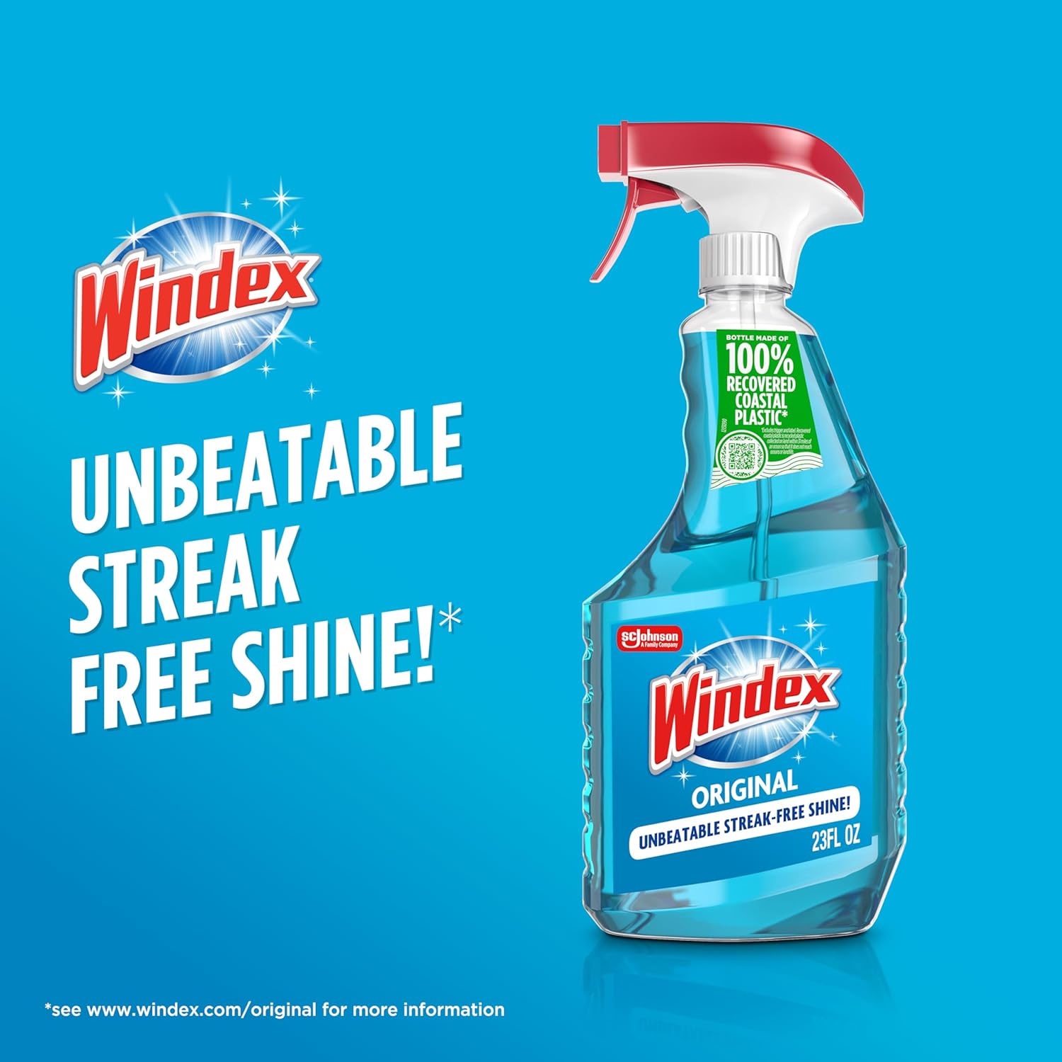 Windex Glass Cleaner Spray - Eco-Friendly 100% Recycled Plastic | Original Blue Scent, 23 Fl Oz, 2-Pack