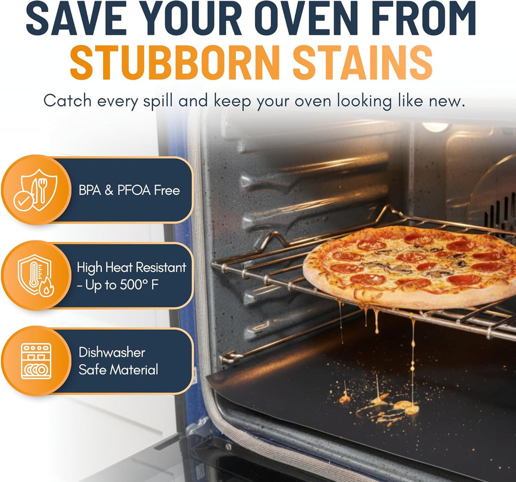 Skiennix Oven Liners - Heavy Duty Non-Stick Mats, 2 Pack, 17”x25” | BPA & PFOA Free for Easy Cleaning (Black)