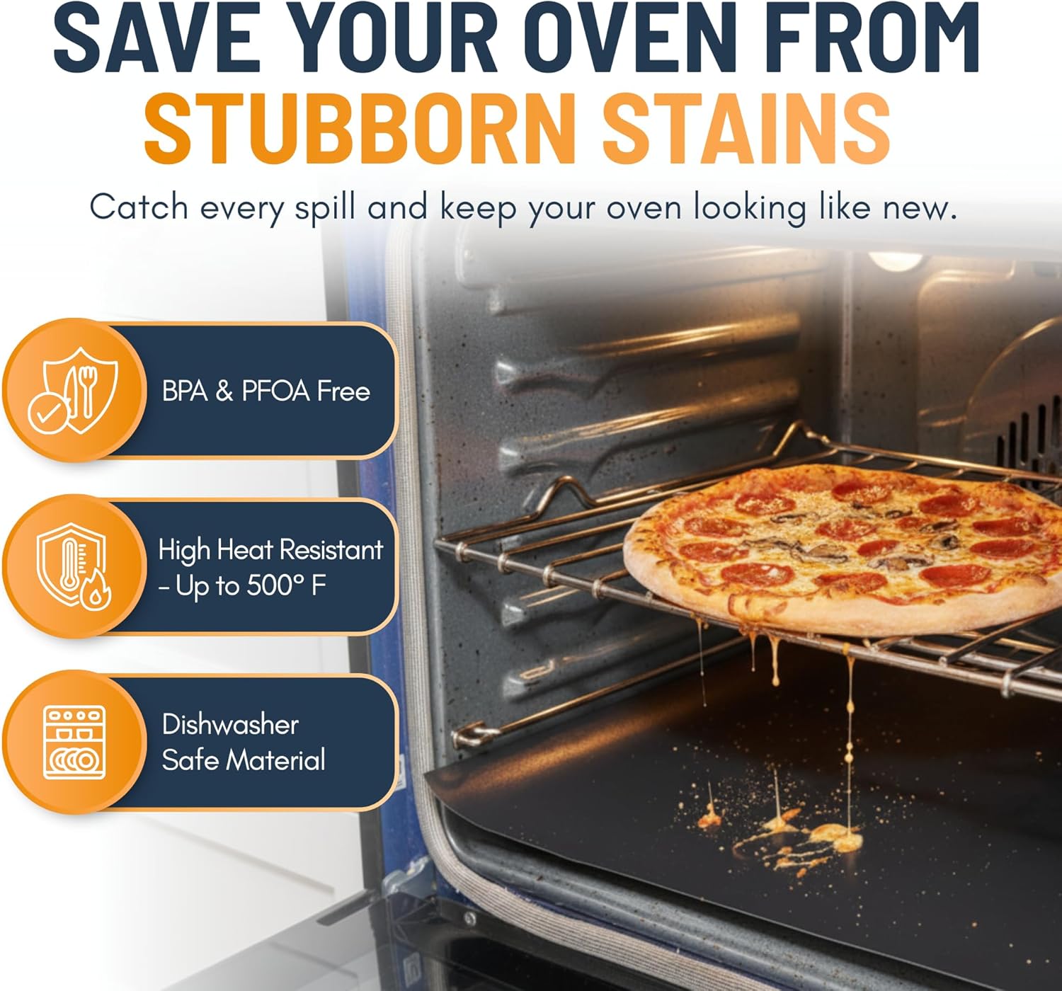 Skiennix Oven Liners - Heavy Duty Non-Stick Mats, 2 Pack, 17”x25” | BPA & PFOA Free for Easy Cleaning (Black)