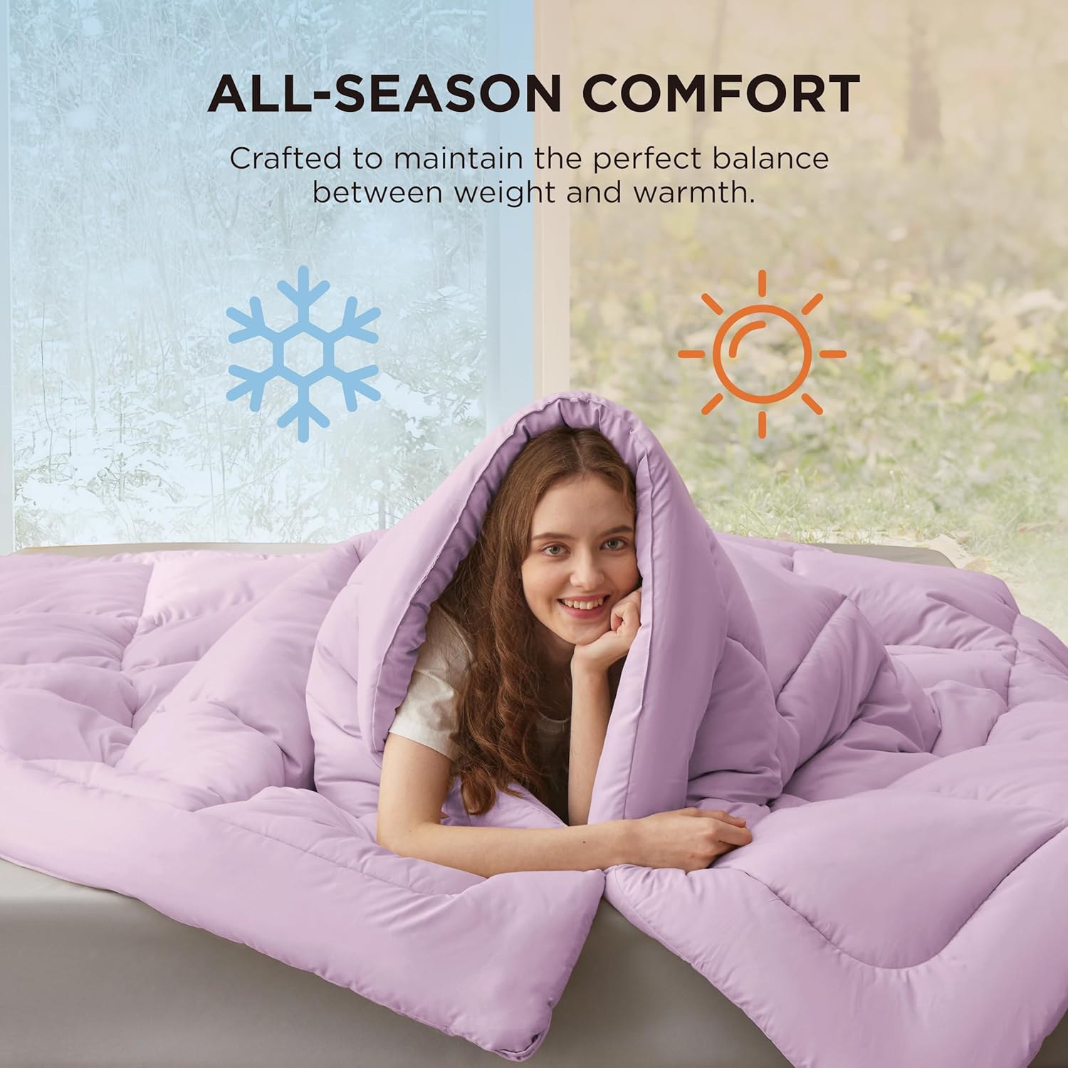 Bedsure Comforter Duvet Insert - All-Season Quilted Twin Size Bedding, GentleSoft Down Alternative, Light Purple 88 x 68 Inches