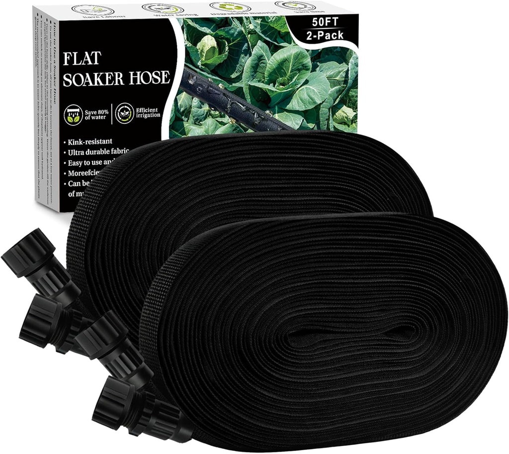 Soaker Hose 100FT - Thickened Flat Drip Irrigation Hose | Leak-Free Design Saves 80% Water