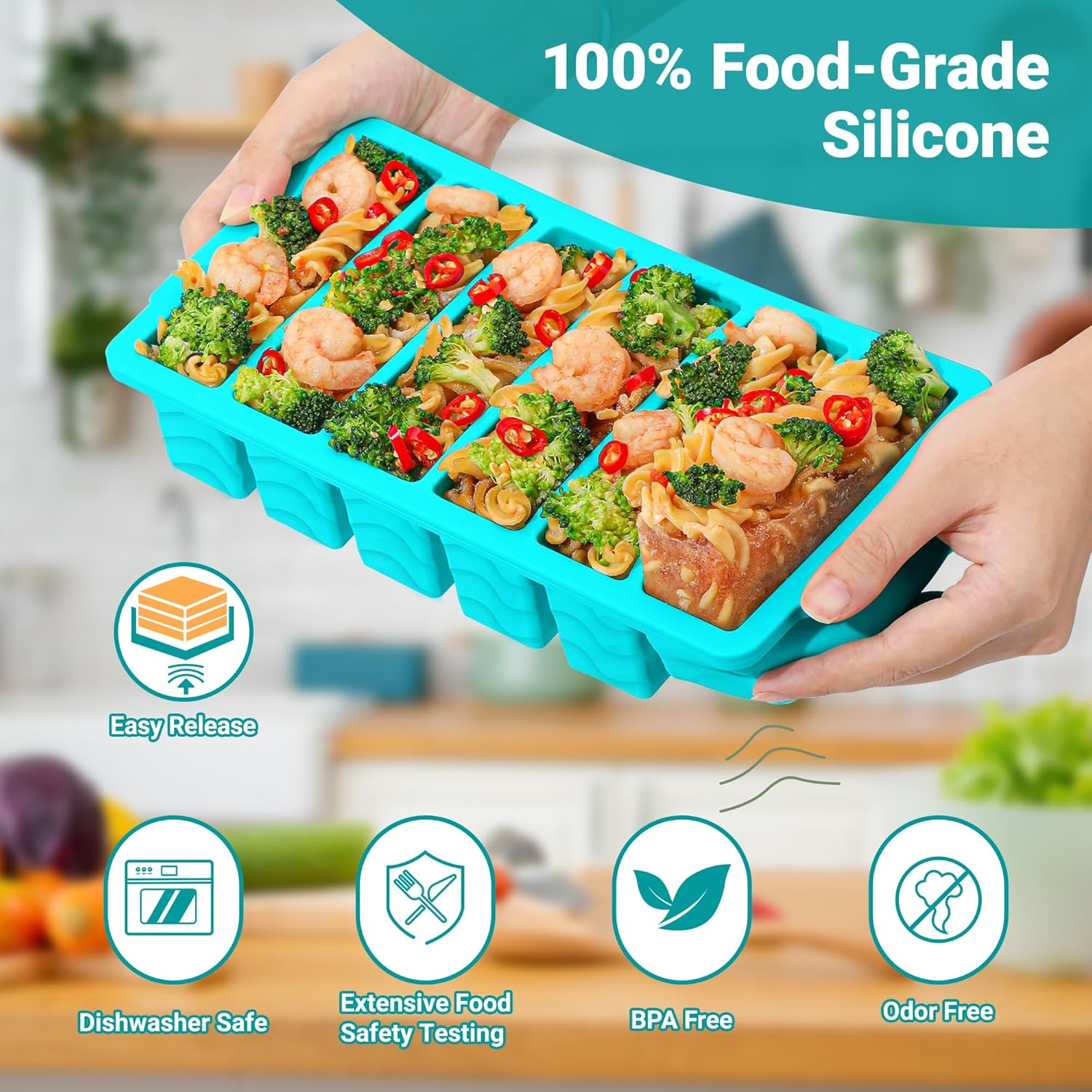 Skiennix Silicone Freezer Molds - 1/2 Cup Meal Prep Containers with Lid | 2-Pack for Soup & Sauce