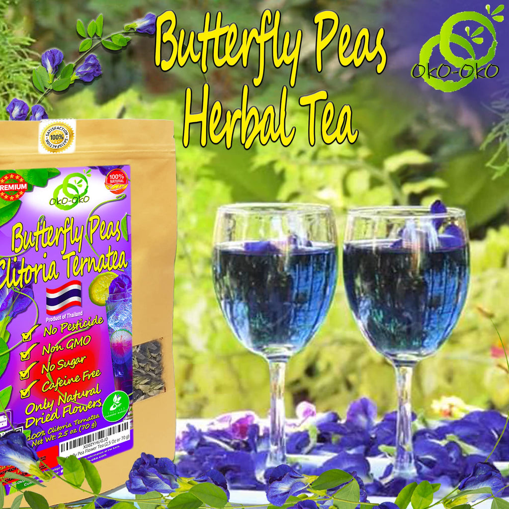 Butterfly Pea Tea 35.27 Oz / 1 kg | OkO-OkO - Premium - WHOLE DRIED FLOWER from Thailand - Blue natural infusion - Herbal tea - Organic Vegan food coloring - Natural color changing cocktail and meal