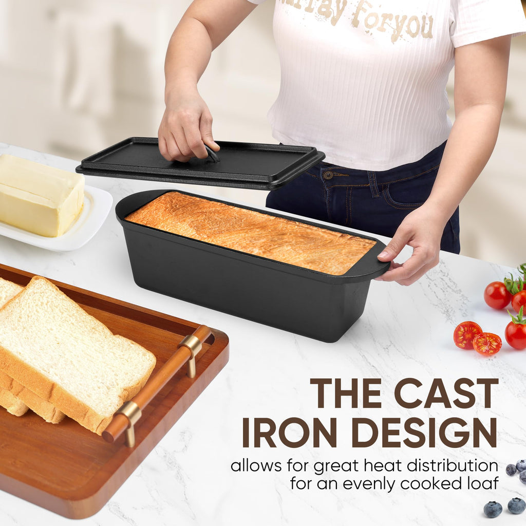 Cast Iron Bread Pan with Lid 16x5 Inch, Nonstick Popover Pan for Sourdough and Homemade Bread, Mini Loaf Pans with Lids, Pullman Loaf Pan for Sandwich Bread, Nonstick Baking Bread Pans