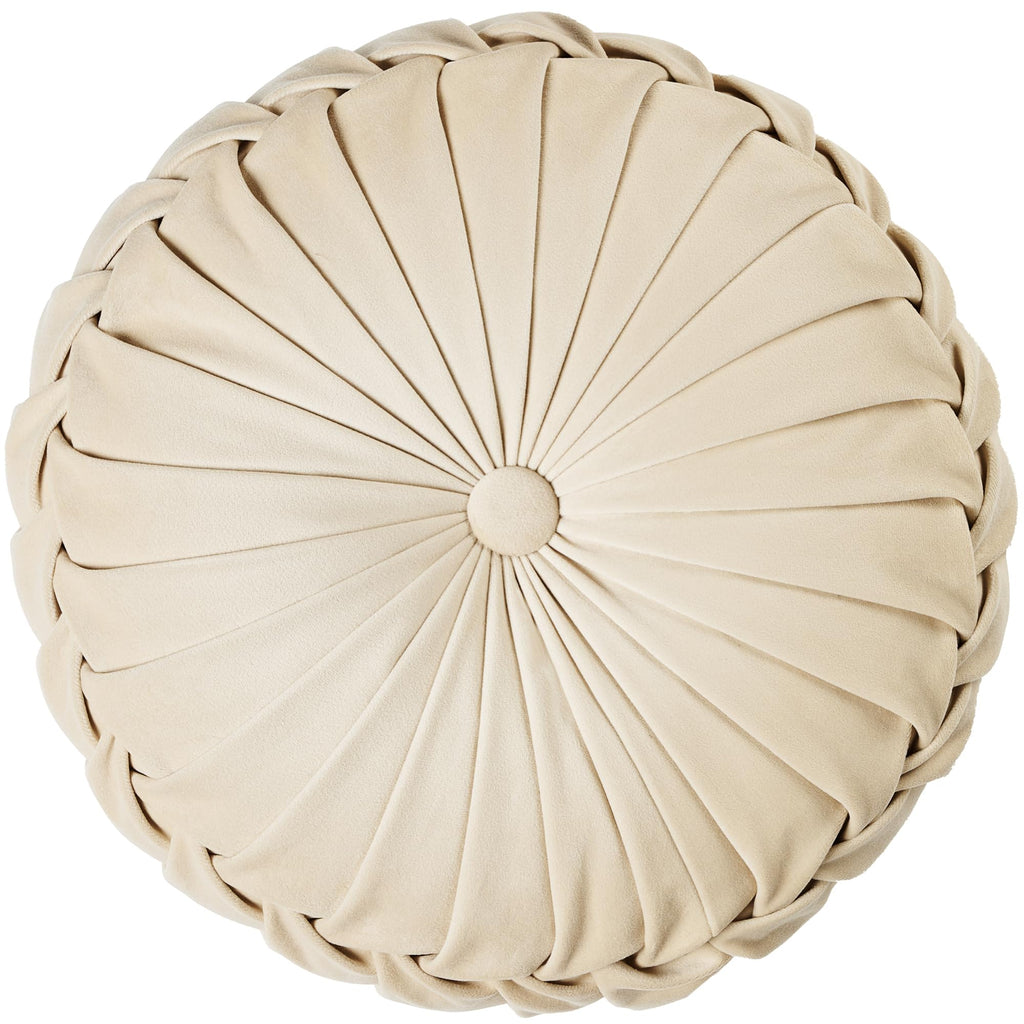 ROSE&RISY Round Pleated Velvet Throw Pillow, 1 Pack Decorative Accent Pumpkin Pillow Cushion for Couch Sofa Chair Bed Car Home Decor (14.5 Inch, Cream)