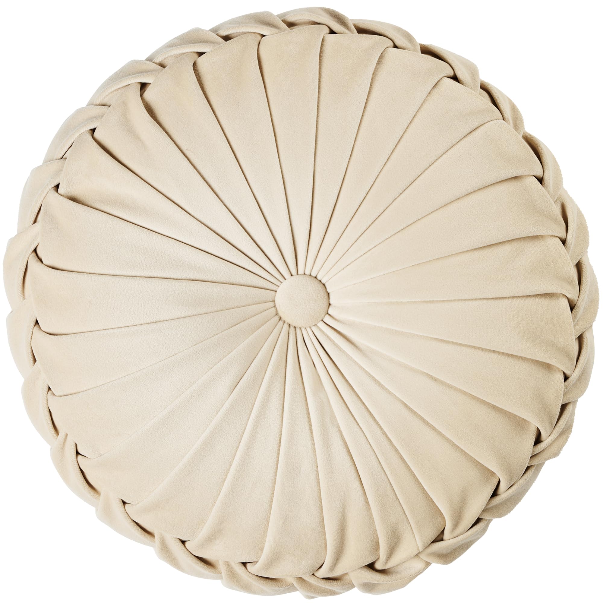 ROSE&RISY Round Pleated Velvet Throw Pillow, 1 Pack Decorative Accent Pumpkin Pillow Cushion for Couch Sofa Chair Bed Car Home Decor (14.5 Inch, Cream)