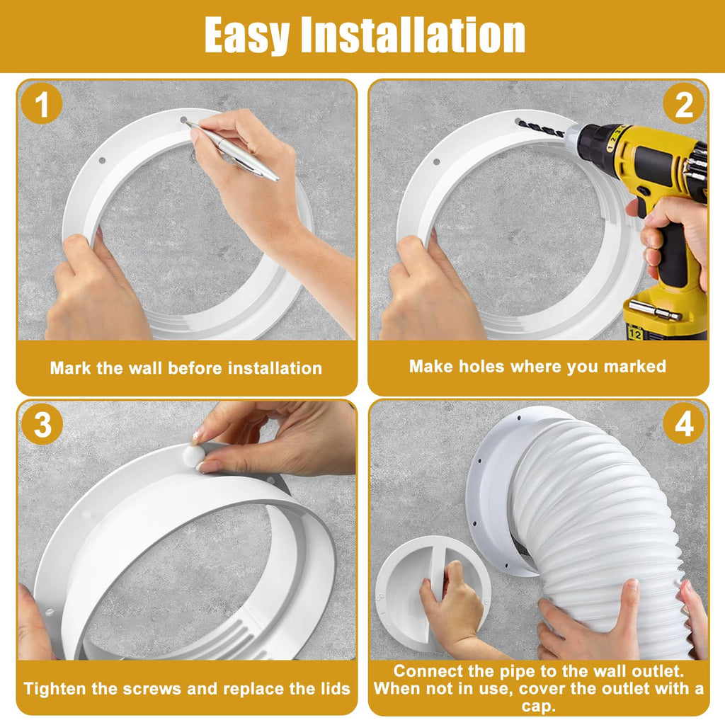CCTP 1 Set Dual Size Wall Mount Connector for Portable Ac Vent Ac Exhaust Hose,Fit 6 and 6.5 Inches Hose,with Cover Plug(White)