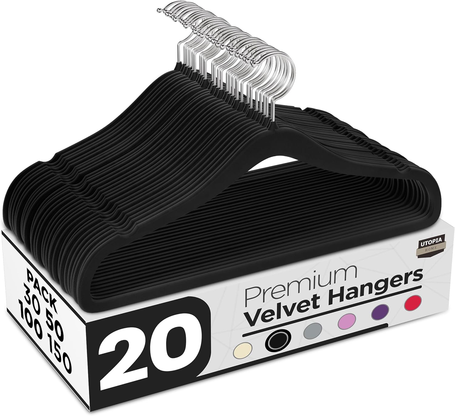Utopia Home Velvet Hangers - Luxury Non-Slip Slim Coat & Pant Hangers, 20-Pack, Black with 360° Swivel Hook
