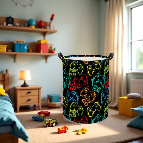 TIBAOLOVER Kids Laundry Basket Baby Hamper Toy Storage Bin for Boys Room Decor Baby Nursery Hamper Gift Baskets for Bedroom Bathroom(Game)
