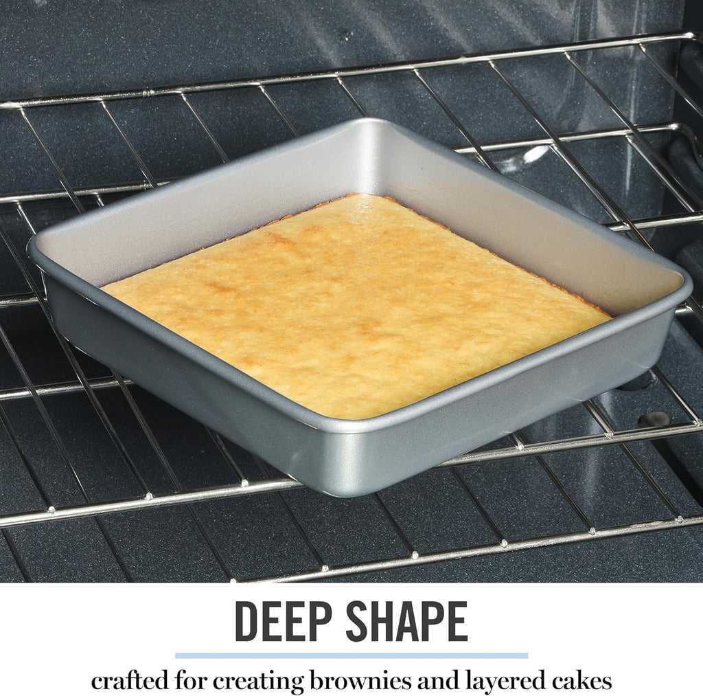 Martha Stewart Gallen 9-Inch Square Nonstick Cake Pan - Durable Carbon Steel Bakeware for Desserts