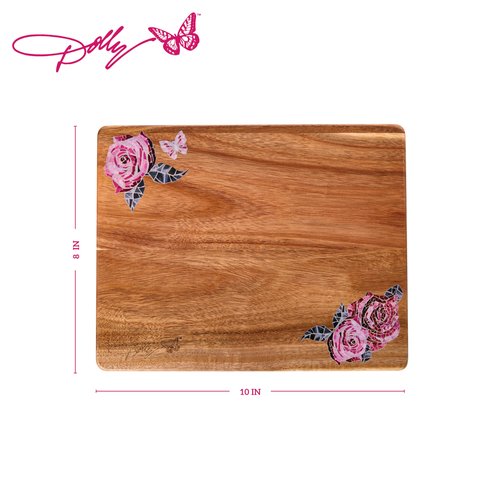 Dolly Parton Acacia Wood Reversible Cutting Board, Rose Print, Gentle on Knives, Ideal for Chopping and Serving, 8 x 10 Inch
