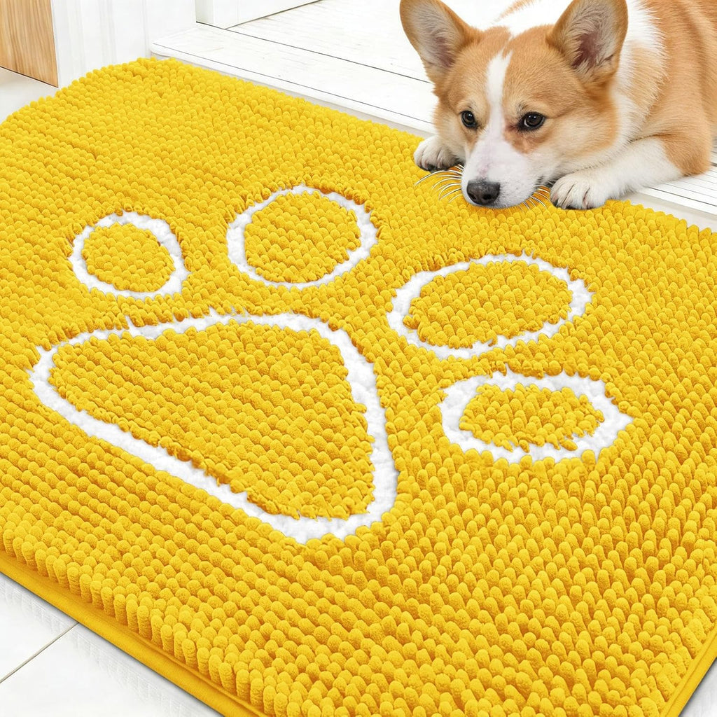 OLANLY Dog Door Mat - Absorbent Non-Slip Mud Mat for Paws | 30x20 Yellow Chenille Design