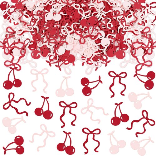 Cyodoos 100 Pcs Pink Bows & Red Cherry Confetti Girl Party Decoration Baby Shower Engagement Party Decoration Table decoration Supplies