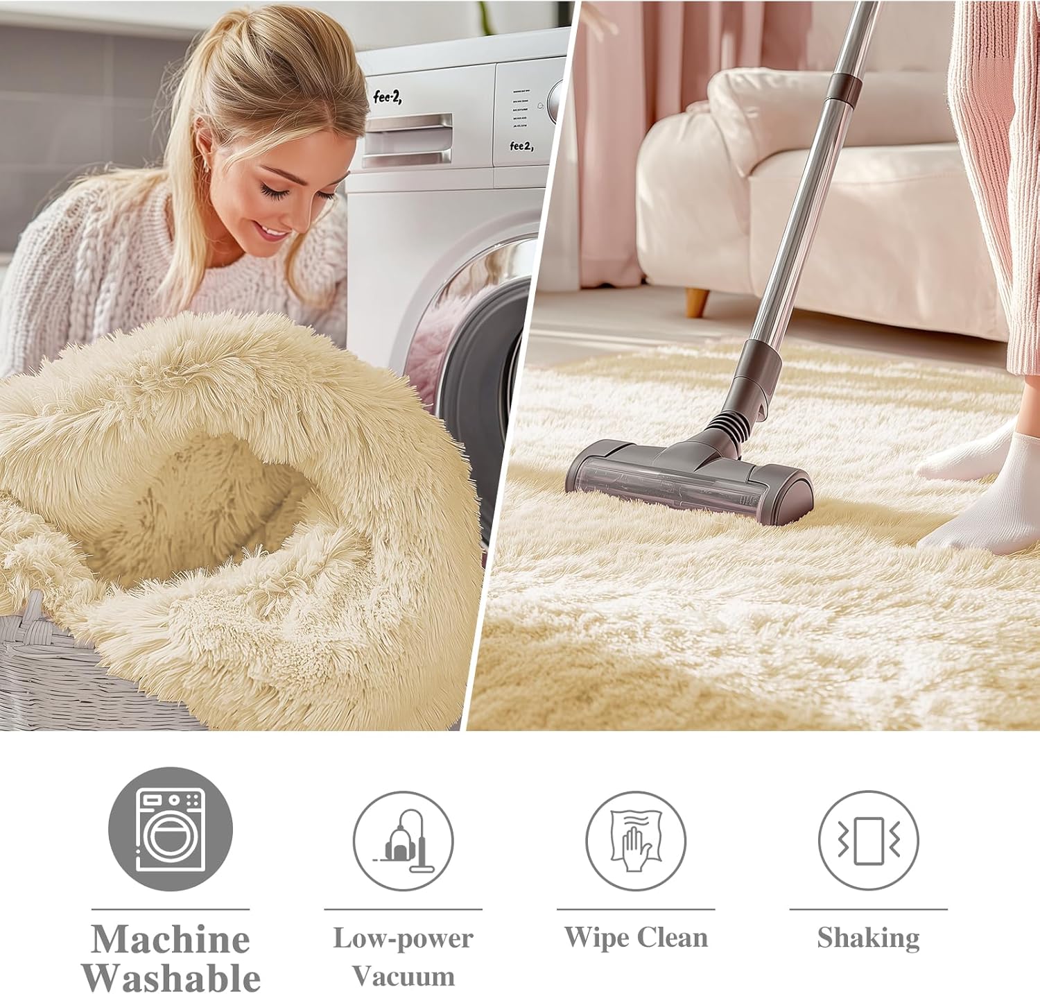 OLANLY Round Cream Area Rug - Soft, Fluffy, Machine Washable 7 ft Circle Carpet for Bedroom & Living Room Decor
