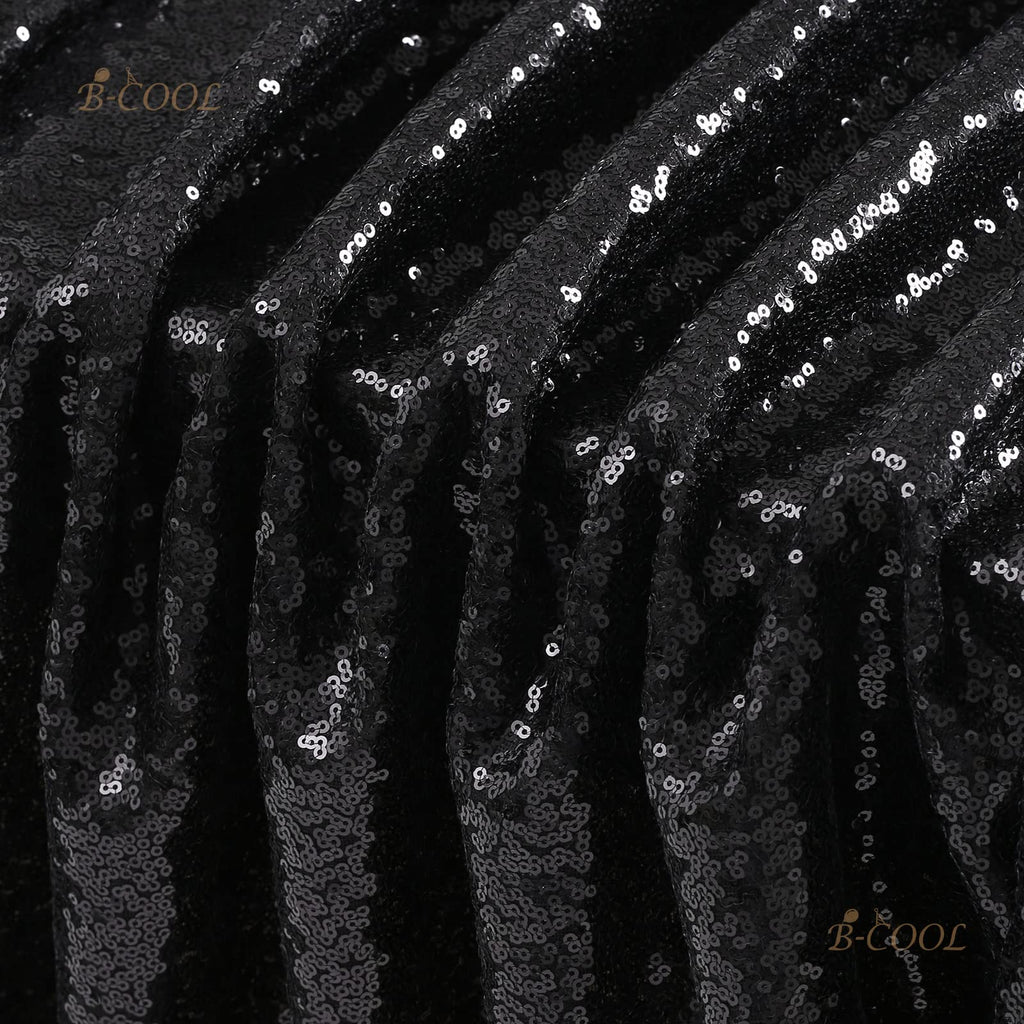 B-COOL Black Sequin Tablecloth 90x156inch Sparkly Sequin Table Linen Halloween Shiny Sequence Table Cloth Wedding Event Decor