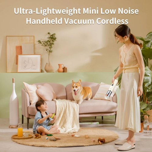 autozen 2026 Upgraded Handheld Vacuum Cordless 15000Pa Powerful Suction, Portable 4-in-1 Car Vacuum Cleaner with LED Display&Light, Multi-Nozzles for Car Interior Home Cleaning, Milk White