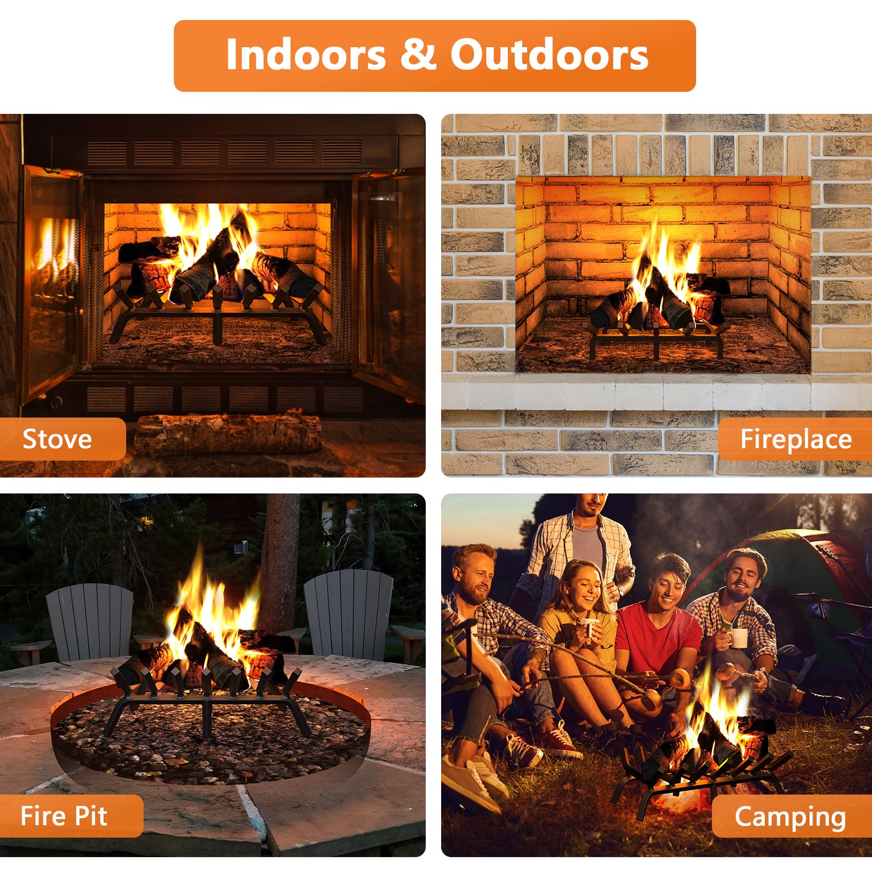 HYTXEN Fireplace Grate 24 Inch, Fireplace Grates Heavy Duty Cast Iron Solid Steel 7 Bars Fire Pit Grate with 6 Support Legs, Fireplace Log Grate Outdoor Indoor Wrought Iron Wood Burning Rack
