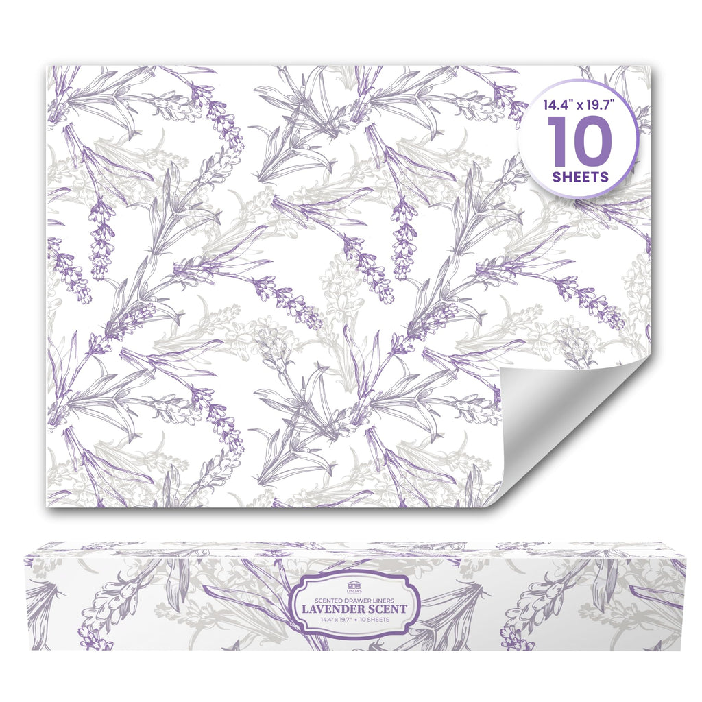 Lavender Scented Drawer Liners for Dresser Drawers (10 Large Sheets, 19.7" x 14.4") - Non Adhesive Drawer Paper Liner for Bedroom Dresser & Closet Shelves by Linda’s Essentials