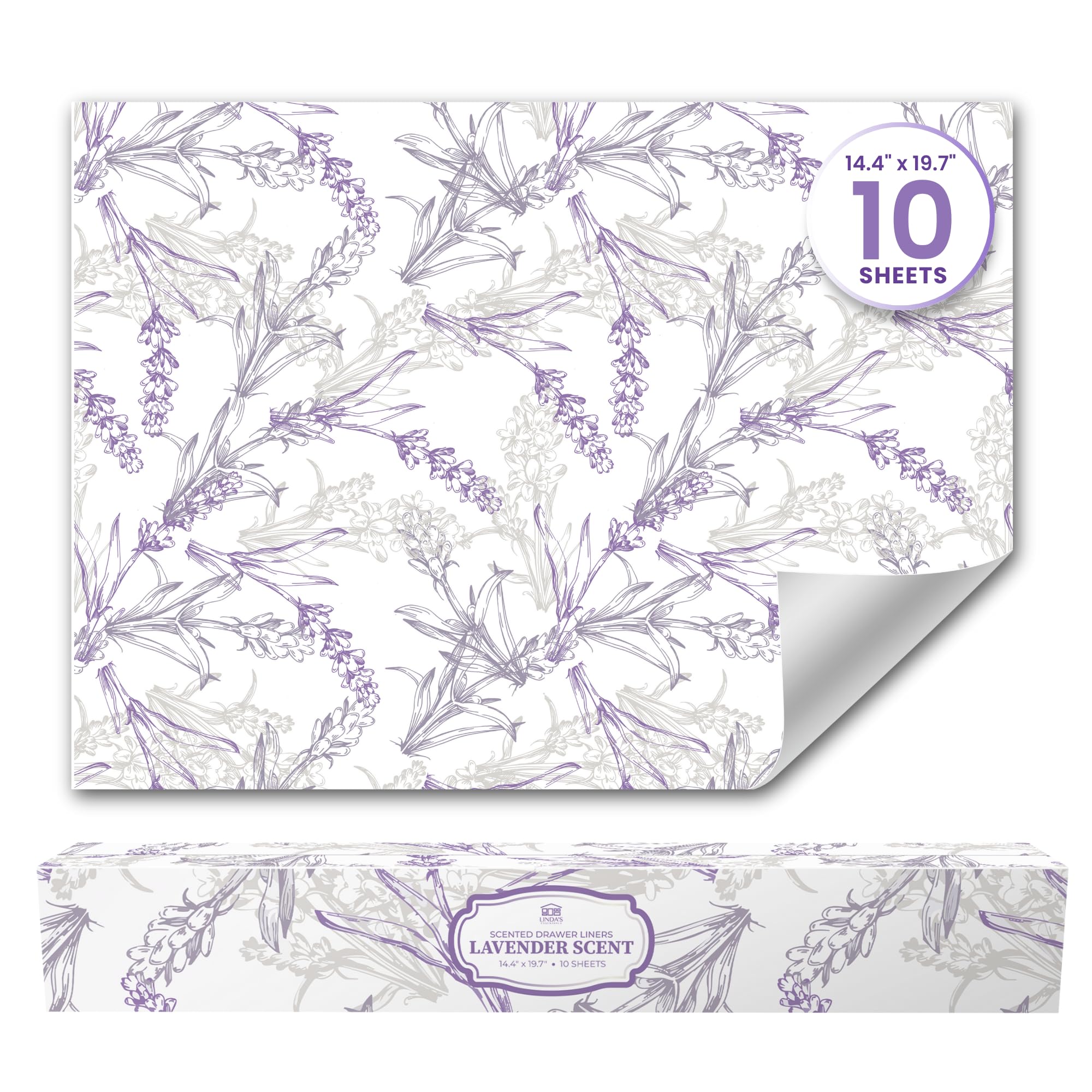 Lavender Scented Drawer Liners for Dresser Drawers (10 Large Sheets, 19.7" x 14.4") - Non Adhesive Drawer Paper Liner for Bedroom Dresser & Closet Shelves by Linda’s Essentials