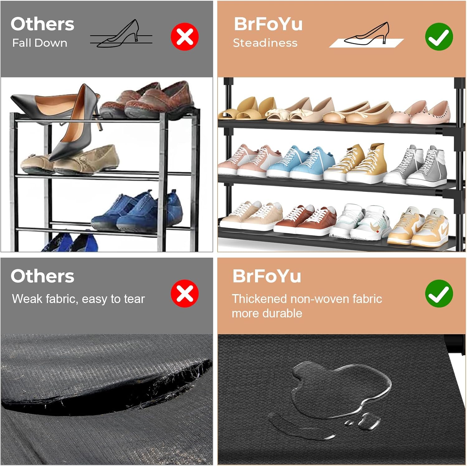 Skiennix 5-Tier Shoe Rack - Space-Saving Organizer for 20-25 Pairs | Stackable Free-Standing Design with Hooks