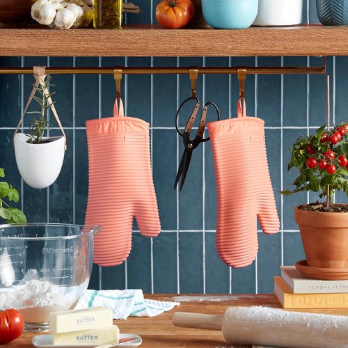 KitchenAid Ribbed Soft Silicone Oven Mitts - 2-Pack Set, 7.5"x13", Bird of Paradise Design