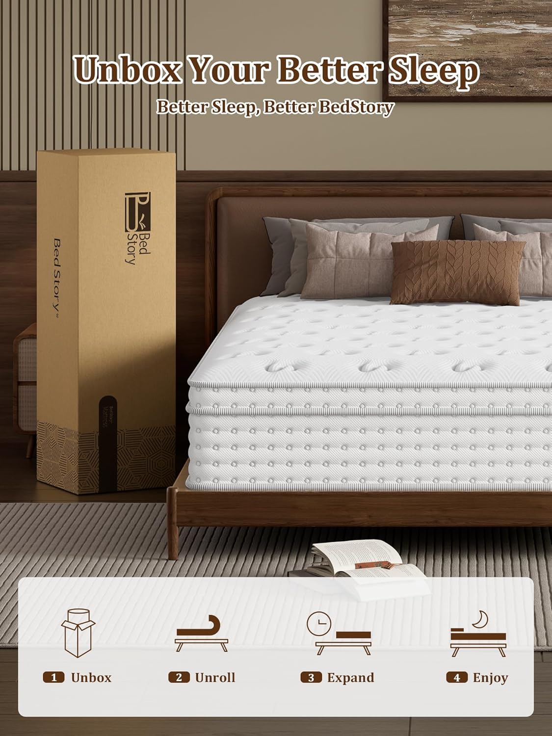 BedStory Queen Mattress - 14 Inch Medium Firm Hybrid Design | Back Pain Relief & Luxury Pocket Springs