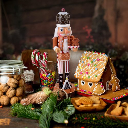 Nutcracker Gingerbread Figure, 14.4 Inch Wooden Christmas Nutcracker Decor, Xmas Nutcracker Figures Mantel Ornament Festival Shelves Decorations