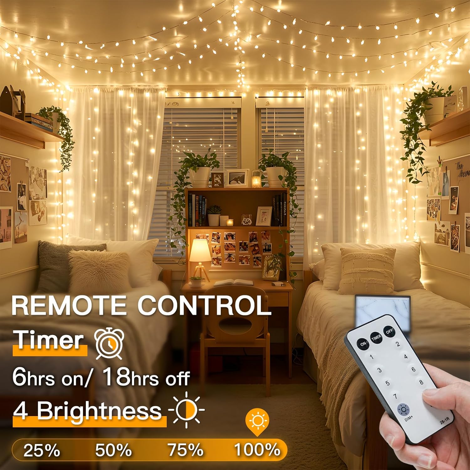 Suddus Indoor String Lights - 33ft 100 LED Warm White Fairy Lights with Remote & Timer for Home Decor