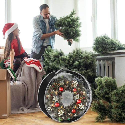 4 Pcs Christmas Wreath Storage Bag - Durable Container with Clear Window & Zipper | 30" Black