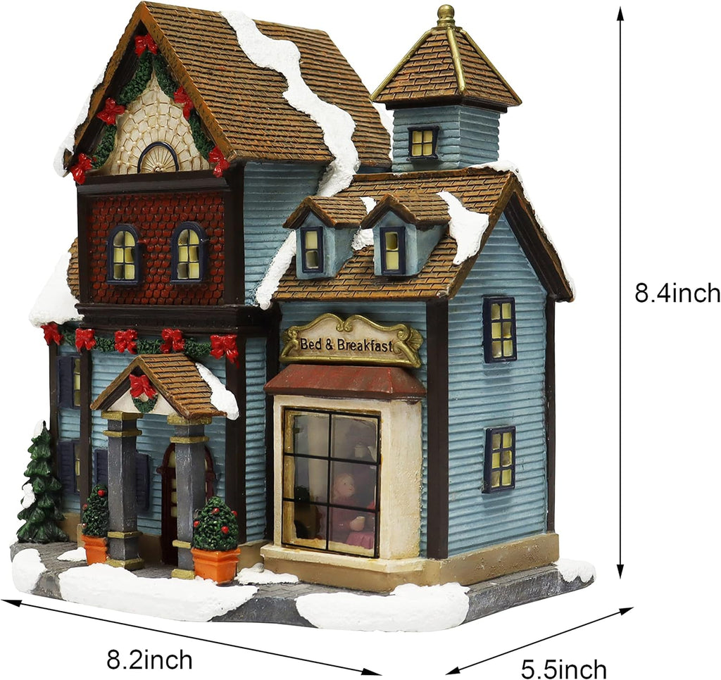 Moments In Time Christmas Village Building - LED Bed and Breakfast | Battery Operated (8.5" H x 8.3" W x 5.5" D)