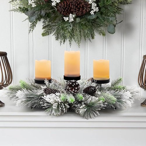 Flocked Pine Needles Christmas Table Centerpiece by [Brand Name] - 27.5 Inch Frosted Pine Cones for Festive Dining