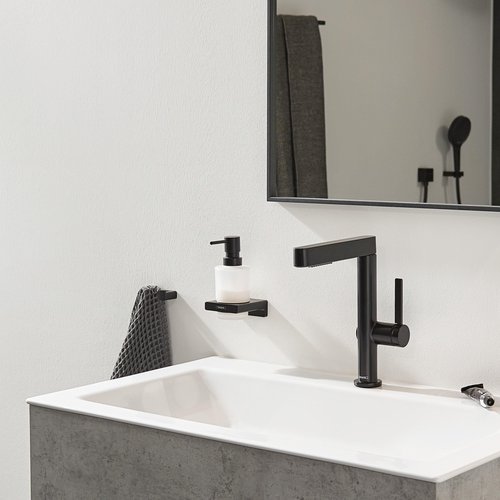 hansgrohe AddStoris Liquid Soap Dispenser in Matte Black 6-inch Accessories in Matte Black, 41745670