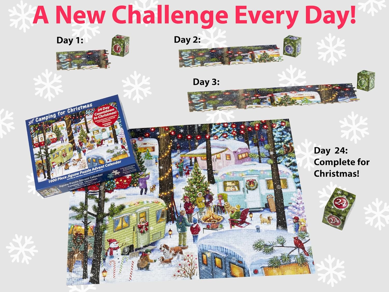Vermont Christmas Company Jigsaw Puzzle Advent Calendar - 1000 Pieces Camping Design for Family Fun