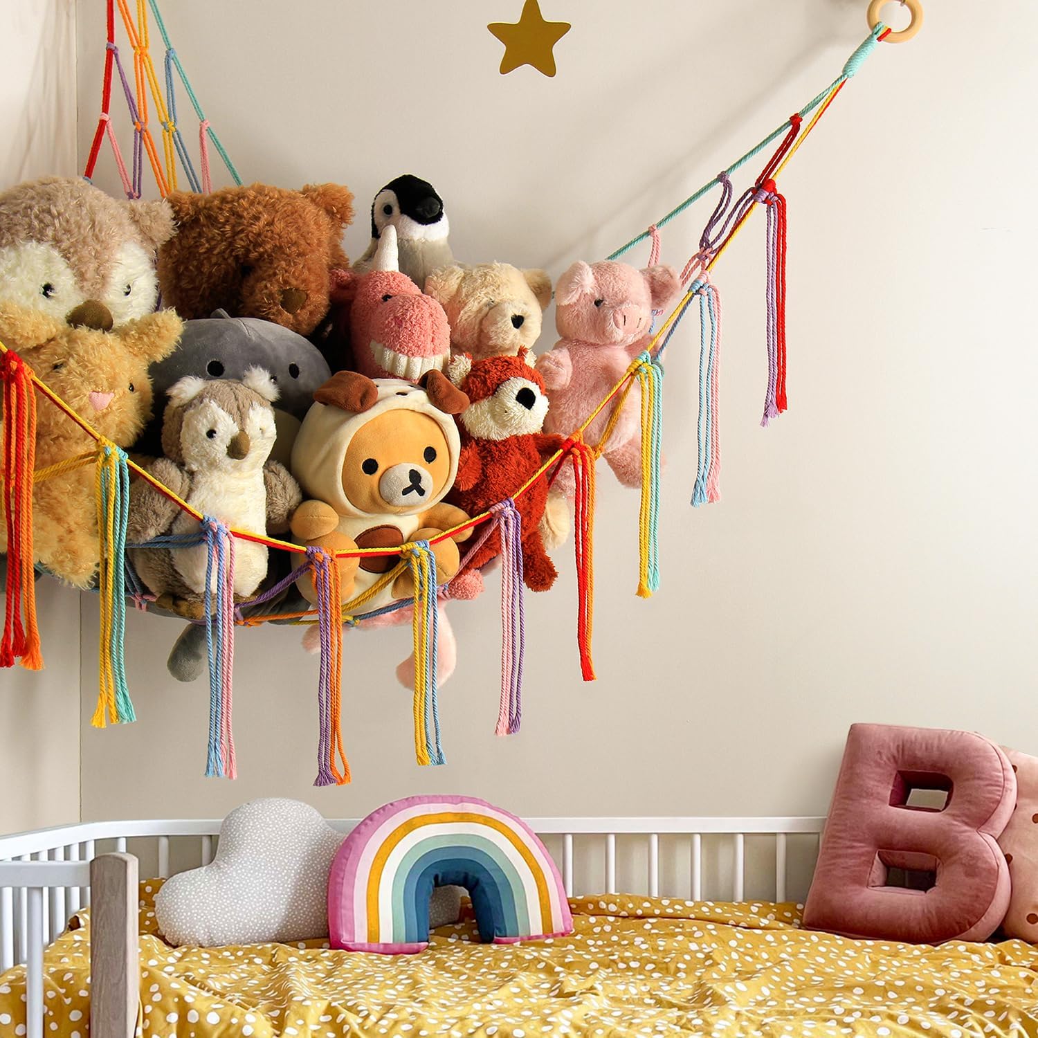 Skiennix Stuffed Animal Hammock - Cute Rainbow Unicorn Storage Net for Kids' Rooms & Nurseries