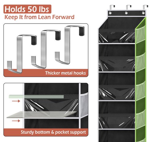 MISSLO Back of Door Storage Organizer Hanging with 6 Large Pockets 12 Side Pockets Closet Door Organizer Baby Organization for Bathroom, Pantry, Bedroom, Nursery, Clothes, Toys, Diapers, Black