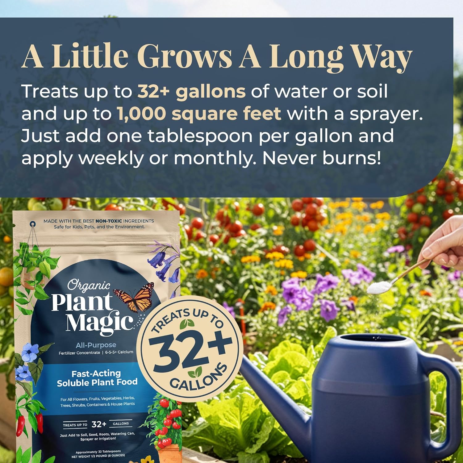 Organic Plant Magic - Fast-Acting Water Soluble Fertilizer - All-Purpose Plant Food for Indoor & Outdoor Use | 1/2 lb Bag
