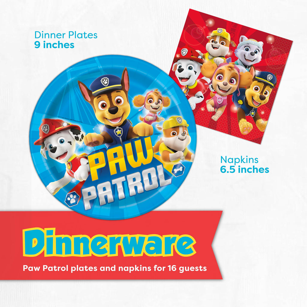 Paw Patrol Birthday Decorations for Party | Serves 16 | Tablecloth, Plates and Napkins, Sticker | Officially Licensed