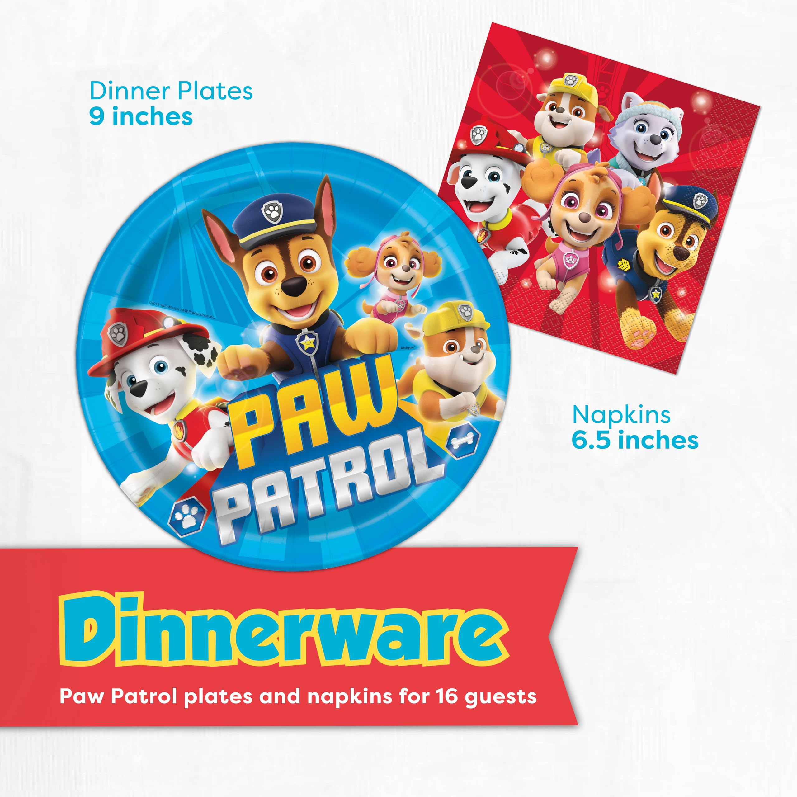 Paw Patrol Birthday Decorations for Party | Serves 16 | Tablecloth, Plates and Napkins, Sticker | Officially Licensed