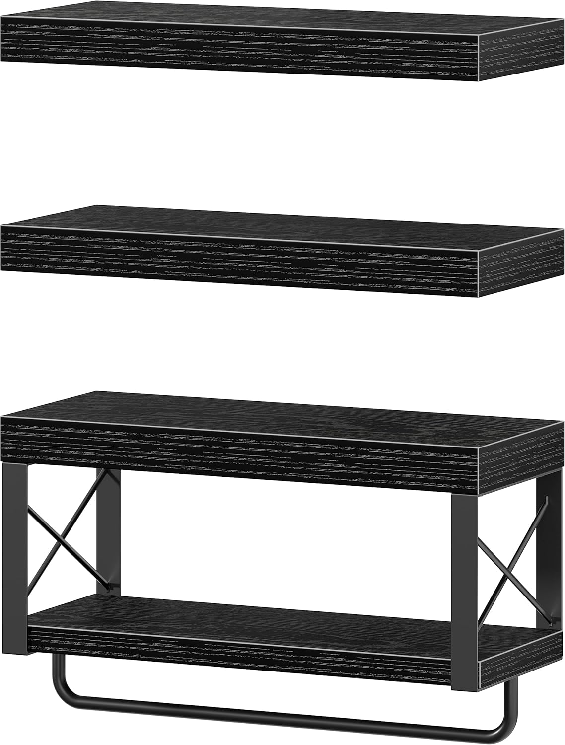 QEEIG Bathroom Shelves - Over Toilet Floating Shelf for Toilet Paper Storage | Set of 3, Black, 16 Inch