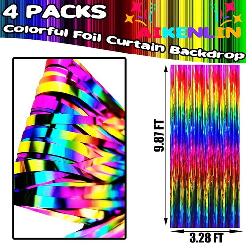 Colorful Foil Fringe Curtain Backdrop by [Brand Name] - 3.2Ft x 9.8Ft Metallic Tinsel Streamers for Parties & Events