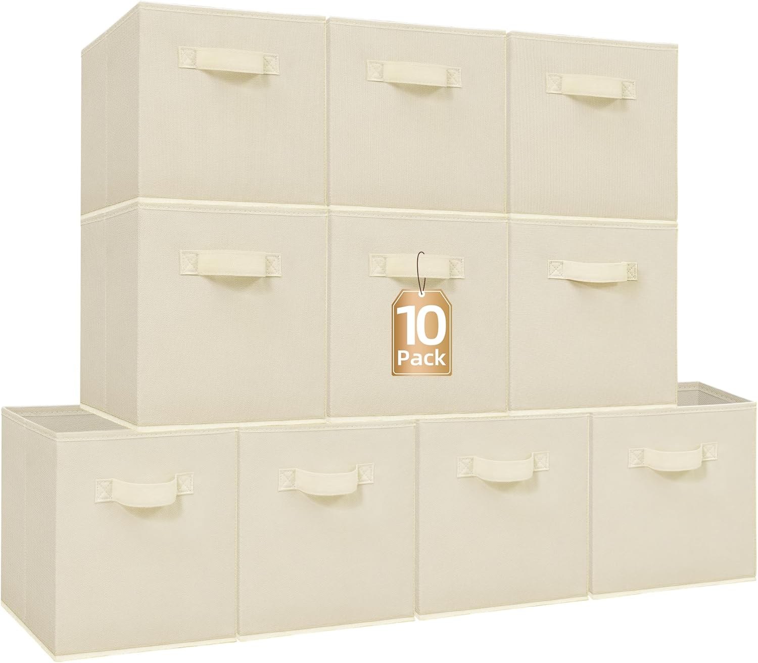 Storage Maniac Storage Cubes - 11-Inch Collapsible Bins with Handles | 10-Pack Beige Fabric Organizers