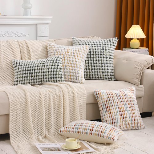 LUOYEHK Boho Throw Pillow Covers 20x20 Inch Set of 2 Chenille Tufted Pillowcase Farmhouse Neutral Cushion Covers for Couch Sofa Bed Living Room, Orange White