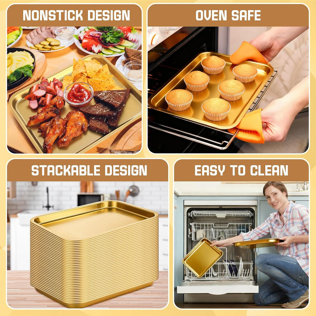 Skiennix Gold Baking Sheets - 6 Pcs Stainless Steel Cookie Tray | Rust-Free, Easy Clean, Dishwasher Safe, 7.5 x 5.5 Inch