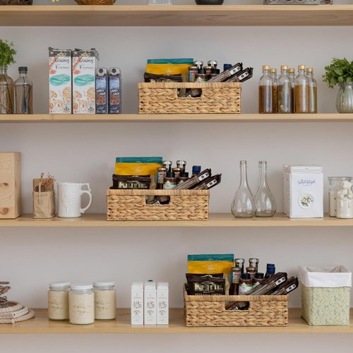 StorageWorks Pantry Baskets, Wicker Storage Baskets for Organizing, Bathroom Shelves, Pantry Organizers and Storage, Water Hyacinth, 15½"L x 11¾"W x 4 ¾"H